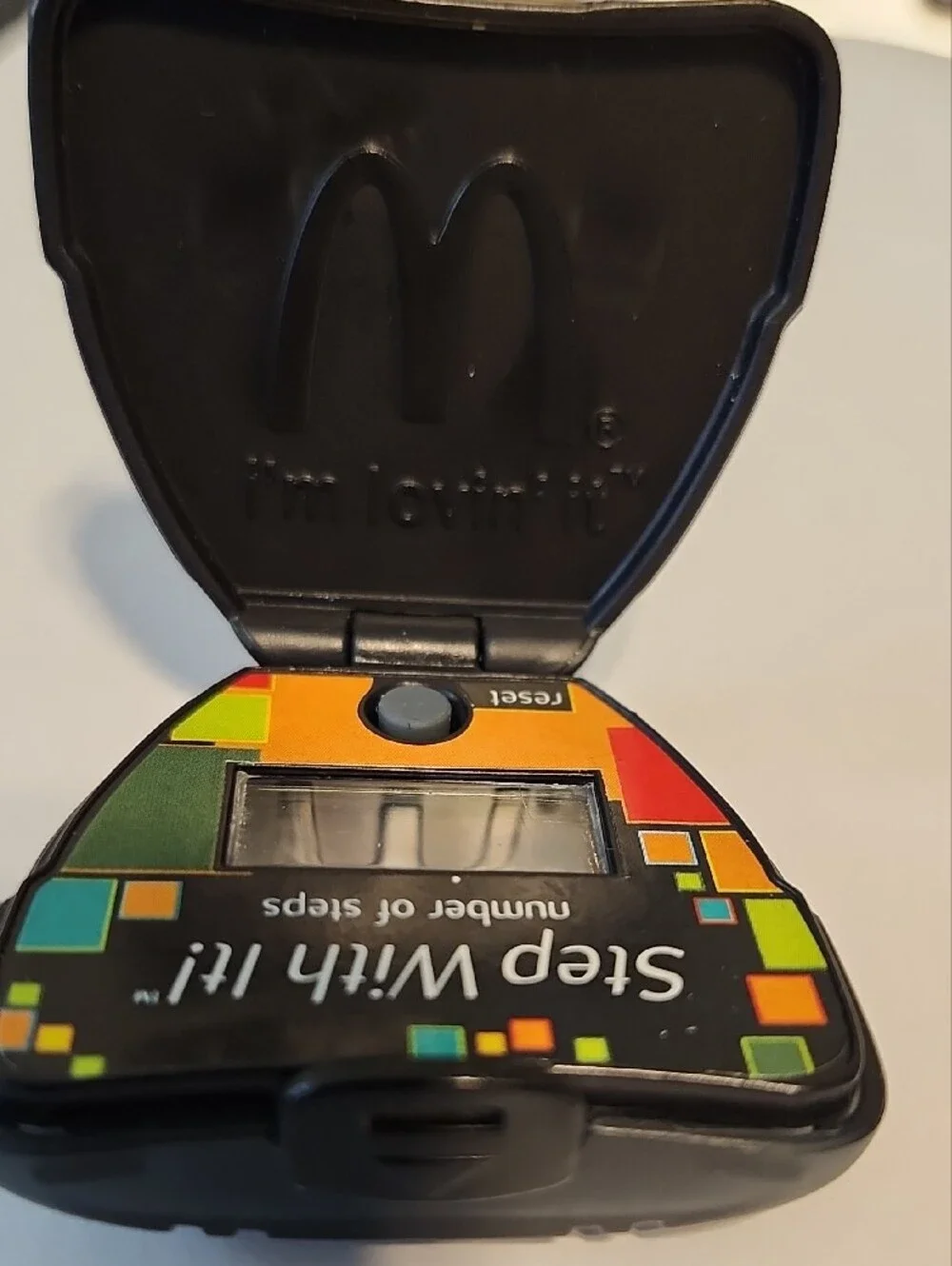 McDonald's Vintage 2004 Black Pedometer with Yellow and Red 'Go Active!' Logo
